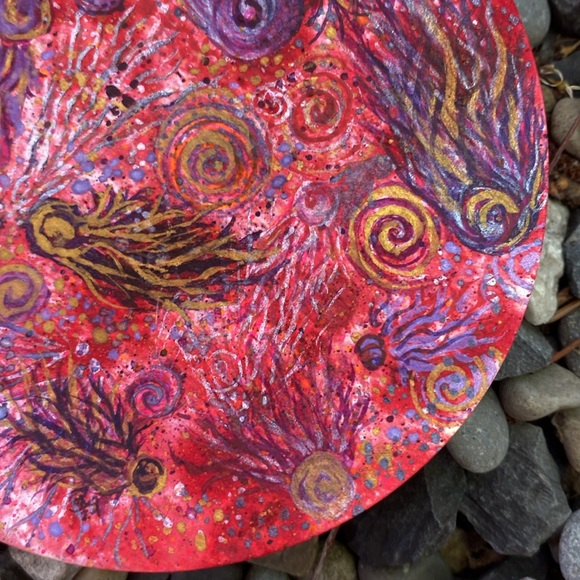 Unframed Original Art Watercolour & Brusho Circular Paper - Space Race AB Artist - Picture 6 of 7